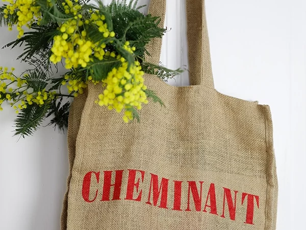 Sac en toile de jute personnalisé pour la librairie Cheminant