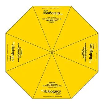 Maquette parapluie Dialogues Brest Maquette du parapluie jaune personnalisé pour la librairie Dialogues à Brest