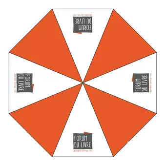 Maquette parapluie Forum du Livre Maquette du parapluie orange et blanc personnalisé pour la librairie Forum du Livre
