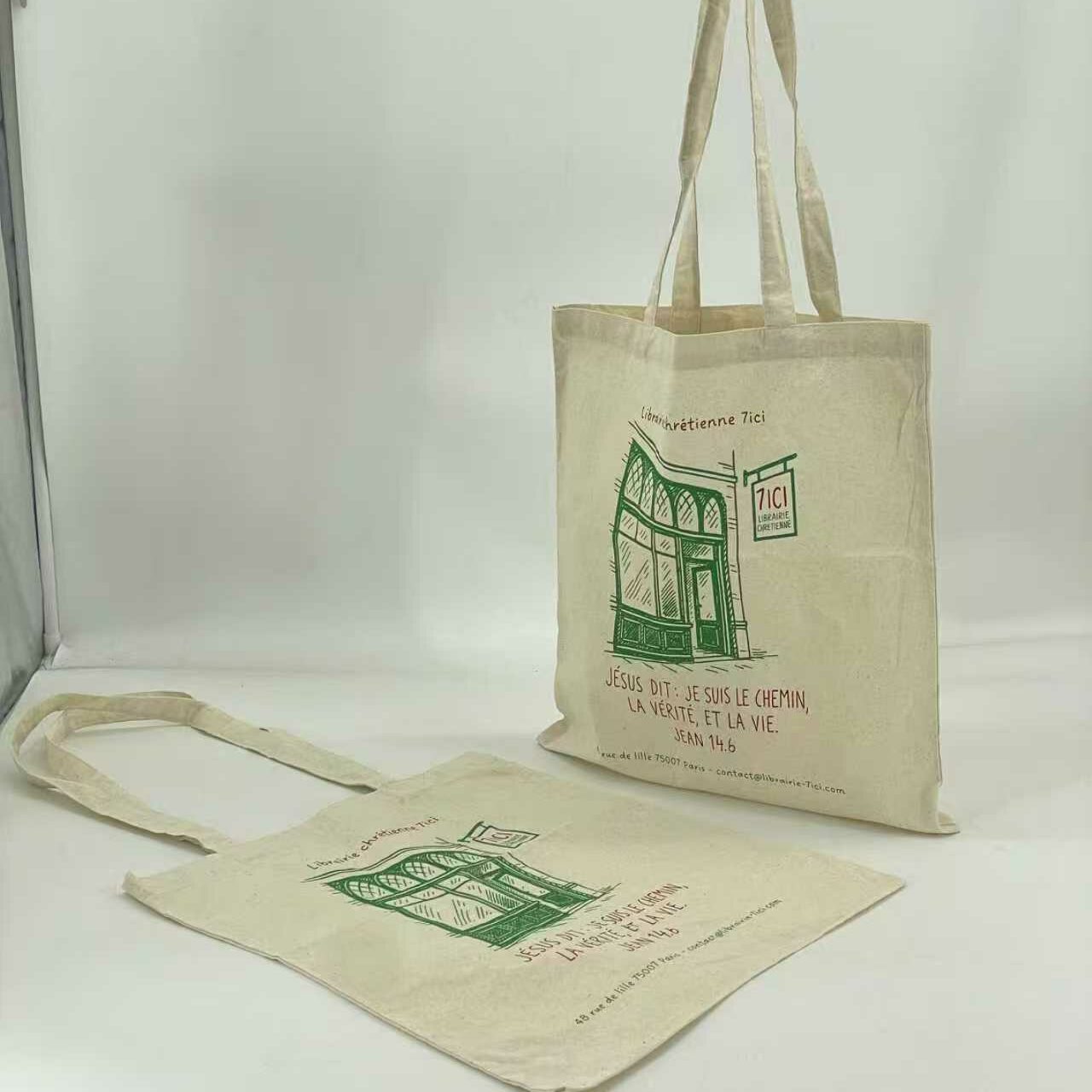 Tote bags en toile de coton naturel imprimés deux couleurs pour librairie