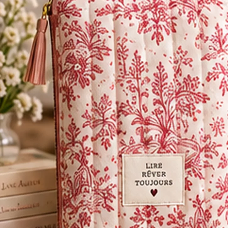Pochette de livre matelassée grand format, motif Toile de rêve (visuel de présentation)