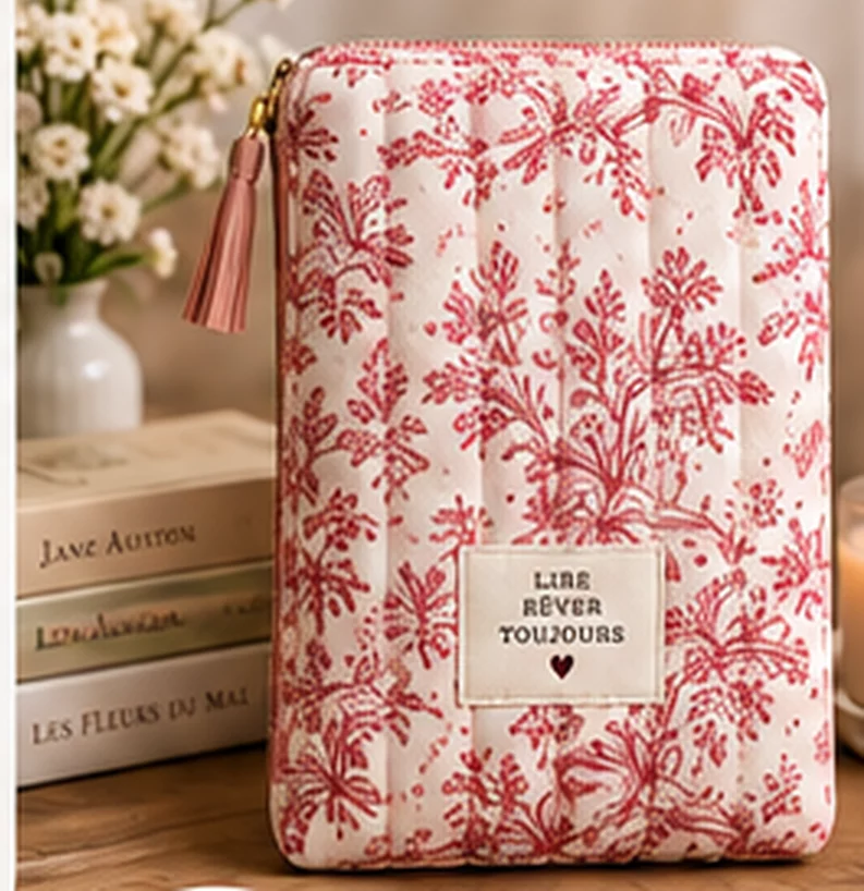 Pochette de livre matelassée format poche, motif Toile de rêve (visuel de présentation)